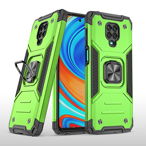 Coque Contour Silicone et Plastique Housse Etui Mat avec Magnetique Support Bague Anneau MQ1 pour Xiaomi Poco M2 Pro Vert