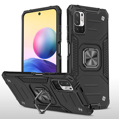 Coque Contour Silicone et Plastique Housse Etui Mat avec Magnetique Support Bague Anneau MQ1 pour Xiaomi POCO M3 Pro 5G Noir