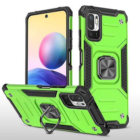 Coque Contour Silicone et Plastique Housse Etui Mat avec Magnetique Support Bague Anneau MQ1 pour Xiaomi POCO M3 Pro 5G Vert