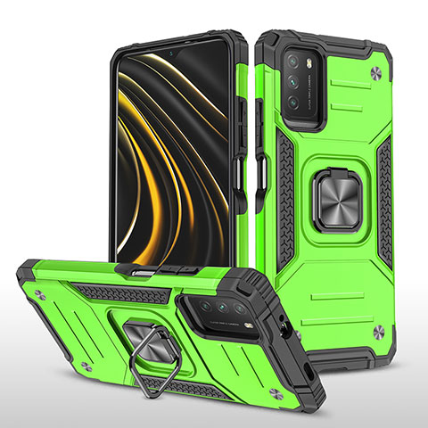 Coque Contour Silicone et Plastique Housse Etui Mat avec Magnetique Support Bague Anneau MQ1 pour Xiaomi Poco M3 Vert