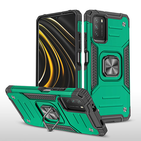 Coque Contour Silicone et Plastique Housse Etui Mat avec Magnetique Support Bague Anneau MQ1 pour Xiaomi Poco M3 Vert Nuit