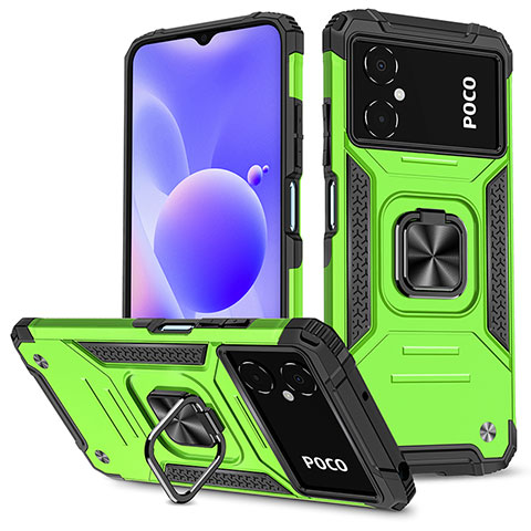 Coque Contour Silicone et Plastique Housse Etui Mat avec Magnetique Support Bague Anneau MQ1 pour Xiaomi Poco M4 5G Vert