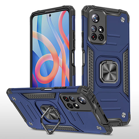 Coque Contour Silicone et Plastique Housse Etui Mat avec Magnetique Support Bague Anneau MQ1 pour Xiaomi Poco M4 Pro 5G Bleu