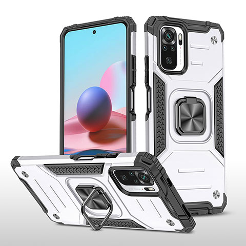 Coque Contour Silicone et Plastique Housse Etui Mat avec Magnetique Support Bague Anneau MQ1 pour Xiaomi Poco M5S Argent