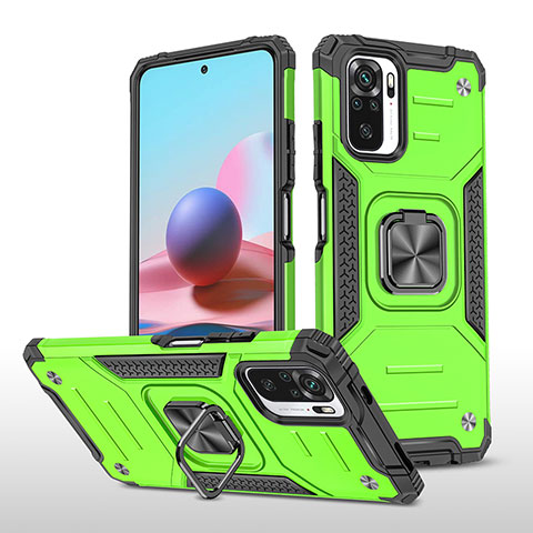 Coque Contour Silicone et Plastique Housse Etui Mat avec Magnetique Support Bague Anneau MQ1 pour Xiaomi Poco M5S Vert