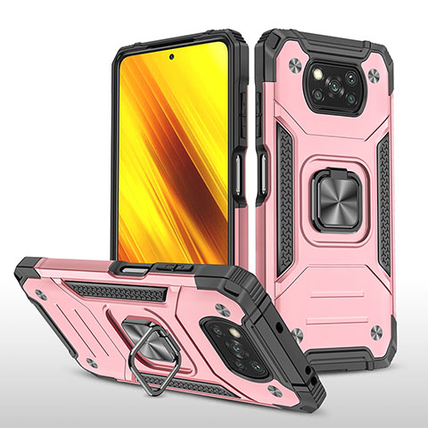 Coque Contour Silicone et Plastique Housse Etui Mat avec Magnetique Support Bague Anneau MQ1 pour Xiaomi Poco X3 Or Rose