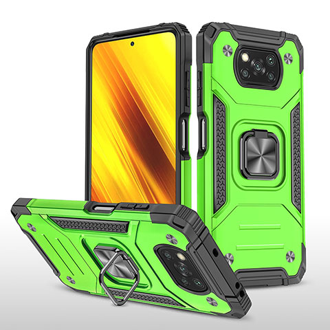 Coque Contour Silicone et Plastique Housse Etui Mat avec Magnetique Support Bague Anneau MQ1 pour Xiaomi Poco X3 Vert