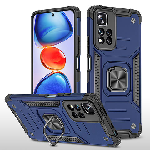 Coque Contour Silicone et Plastique Housse Etui Mat avec Magnetique Support Bague Anneau MQ1 pour Xiaomi Poco X4 NFC Bleu