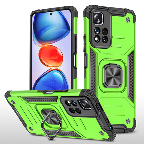 Coque Contour Silicone et Plastique Housse Etui Mat avec Magnetique Support Bague Anneau MQ1 pour Xiaomi Poco X4 NFC Vert