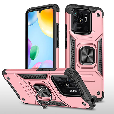 Coque Contour Silicone et Plastique Housse Etui Mat avec Magnetique Support Bague Anneau MQ1 pour Xiaomi Redmi 10 India Or Rose