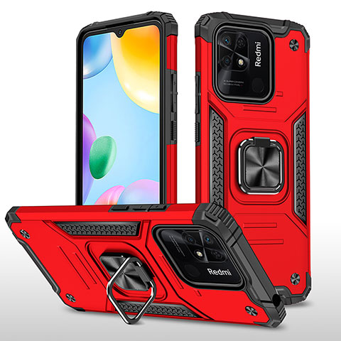 Coque Contour Silicone et Plastique Housse Etui Mat avec Magnetique Support Bague Anneau MQ1 pour Xiaomi Redmi 10 India Rouge