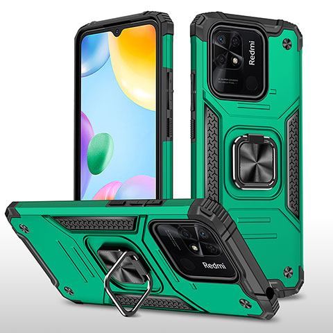 Coque Contour Silicone et Plastique Housse Etui Mat avec Magnetique Support Bague Anneau MQ1 pour Xiaomi Redmi 10 Power Vert Nuit