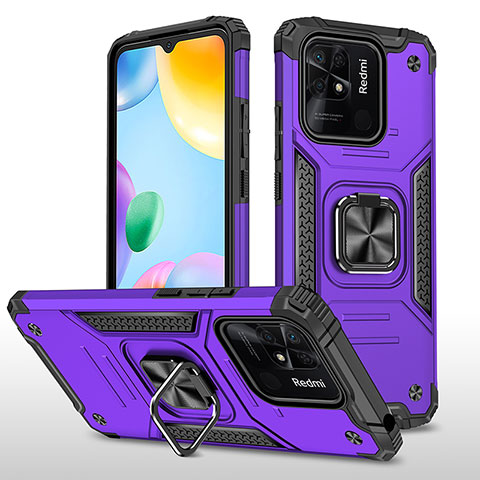 Coque Contour Silicone et Plastique Housse Etui Mat avec Magnetique Support Bague Anneau MQ1 pour Xiaomi Redmi 10C 4G Violet