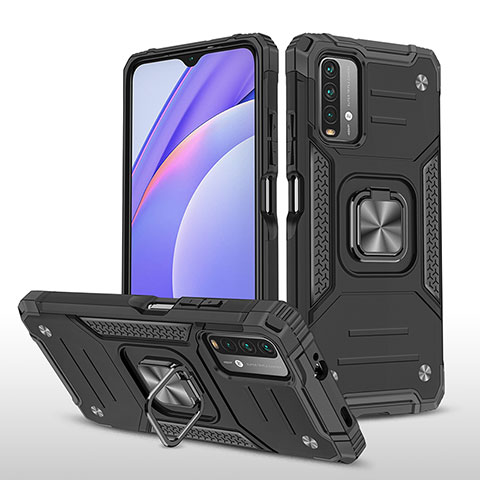 Coque Contour Silicone et Plastique Housse Etui Mat avec Magnetique Support Bague Anneau MQ1 pour Xiaomi Redmi 9 Power Noir