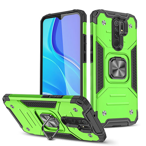 Coque Contour Silicone et Plastique Housse Etui Mat avec Magnetique Support Bague Anneau MQ1 pour Xiaomi Redmi 9 Vert