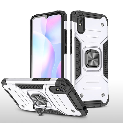 Coque Contour Silicone et Plastique Housse Etui Mat avec Magnetique Support Bague Anneau MQ1 pour Xiaomi Redmi 9A Argent