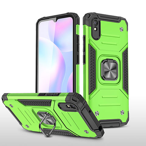 Coque Contour Silicone et Plastique Housse Etui Mat avec Magnetique Support Bague Anneau MQ1 pour Xiaomi Redmi 9AT Vert