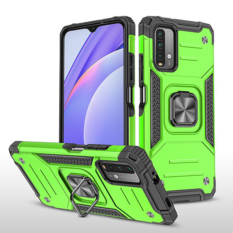 Coque Contour Silicone et Plastique Housse Etui Mat avec Magnetique Support Bague Anneau MQ1 pour Xiaomi Redmi 9T 4G Vert