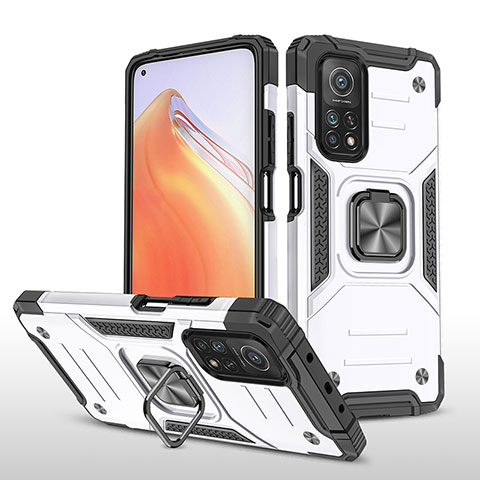 Coque Contour Silicone et Plastique Housse Etui Mat avec Magnetique Support Bague Anneau MQ1 pour Xiaomi Redmi K30S 5G Argent