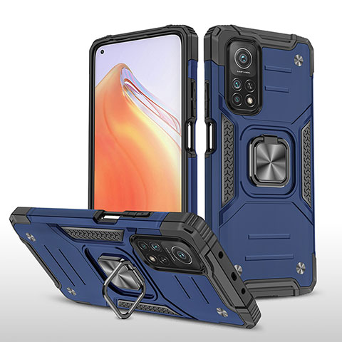 Coque Contour Silicone et Plastique Housse Etui Mat avec Magnetique Support Bague Anneau MQ1 pour Xiaomi Redmi K30S 5G Bleu