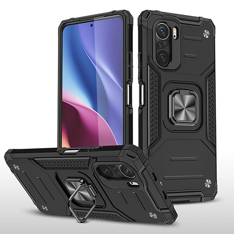 Coque Contour Silicone et Plastique Housse Etui Mat avec Magnetique Support Bague Anneau MQ1 pour Xiaomi Redmi K40 5G Noir