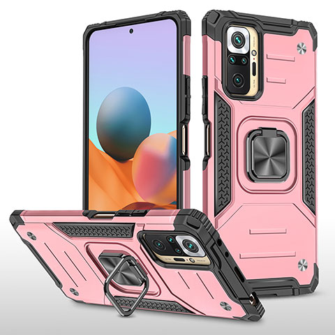 Coque Contour Silicone et Plastique Housse Etui Mat avec Magnetique Support Bague Anneau MQ1 pour Xiaomi Redmi Note 10 Pro 4G Or Rose