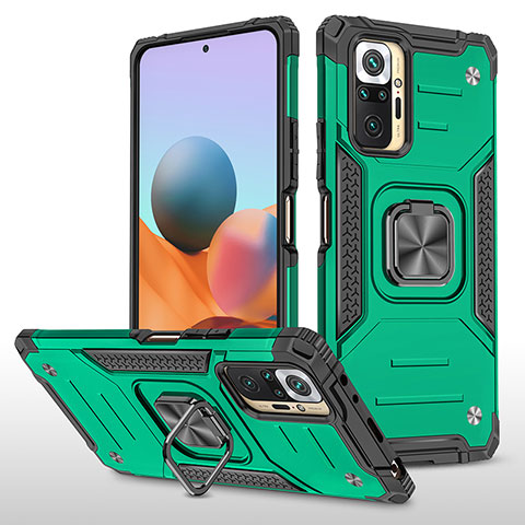 Coque Contour Silicone et Plastique Housse Etui Mat avec Magnetique Support Bague Anneau MQ1 pour Xiaomi Redmi Note 10 Pro 4G Vert Nuit