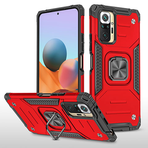 Coque Contour Silicone et Plastique Housse Etui Mat avec Magnetique Support Bague Anneau MQ1 pour Xiaomi Redmi Note 10 Pro Max Rouge