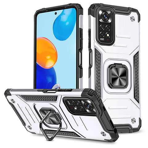 Coque Contour Silicone et Plastique Housse Etui Mat avec Magnetique Support Bague Anneau MQ1 pour Xiaomi Redmi Note 11 4G (2022) Argent