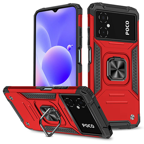 Coque Contour Silicone et Plastique Housse Etui Mat avec Magnetique Support Bague Anneau MQ1 pour Xiaomi Redmi Note 11R 5G Rouge