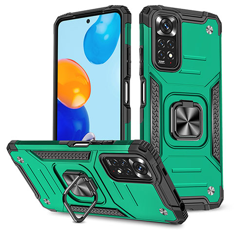 Coque Contour Silicone et Plastique Housse Etui Mat avec Magnetique Support Bague Anneau MQ1 pour Xiaomi Redmi Note 11S 4G Vert Nuit