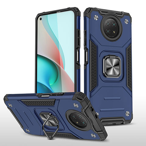 Coque Contour Silicone et Plastique Housse Etui Mat avec Magnetique Support Bague Anneau MQ1 pour Xiaomi Redmi Note 9 5G Bleu