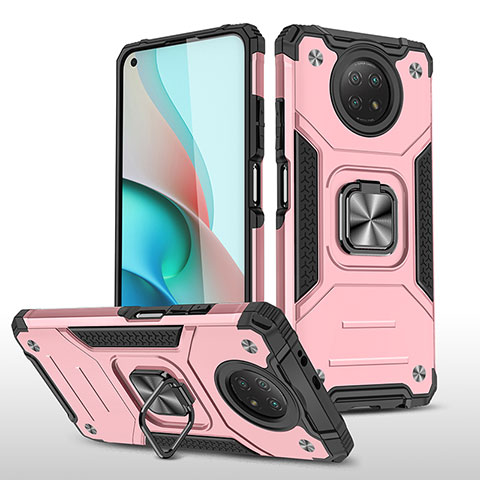 Coque Contour Silicone et Plastique Housse Etui Mat avec Magnetique Support Bague Anneau MQ1 pour Xiaomi Redmi Note 9 5G Or Rose