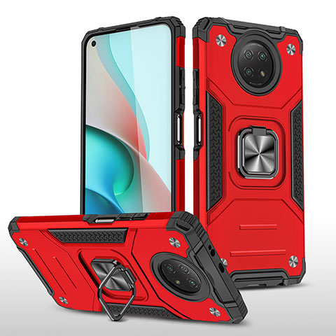 Coque Contour Silicone et Plastique Housse Etui Mat avec Magnetique Support Bague Anneau MQ1 pour Xiaomi Redmi Note 9 5G Rouge