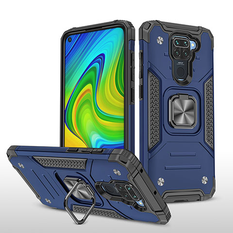 Coque Contour Silicone et Plastique Housse Etui Mat avec Magnetique Support Bague Anneau MQ1 pour Xiaomi Redmi Note 9 Bleu