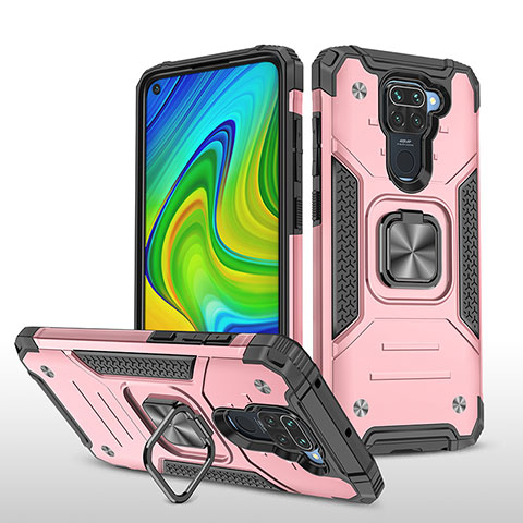 Coque Contour Silicone et Plastique Housse Etui Mat avec Magnetique Support Bague Anneau MQ1 pour Xiaomi Redmi Note 9 Or Rose