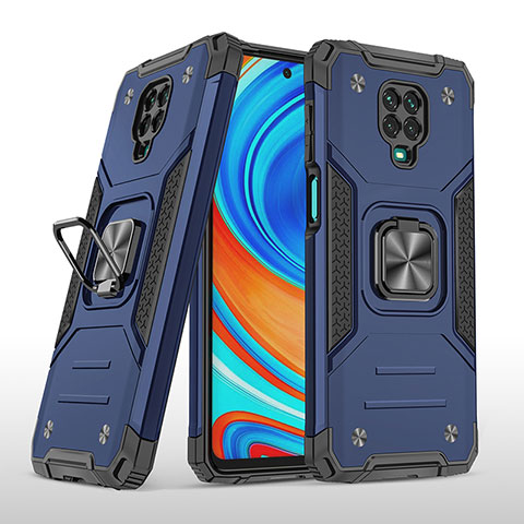 Coque Contour Silicone et Plastique Housse Etui Mat avec Magnetique Support Bague Anneau MQ1 pour Xiaomi Redmi Note 9 Pro Max Bleu