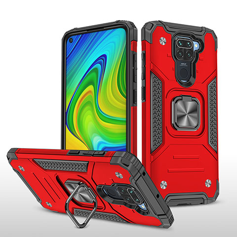 Coque Contour Silicone et Plastique Housse Etui Mat avec Magnetique Support Bague Anneau MQ1 pour Xiaomi Redmi Note 9 Rouge