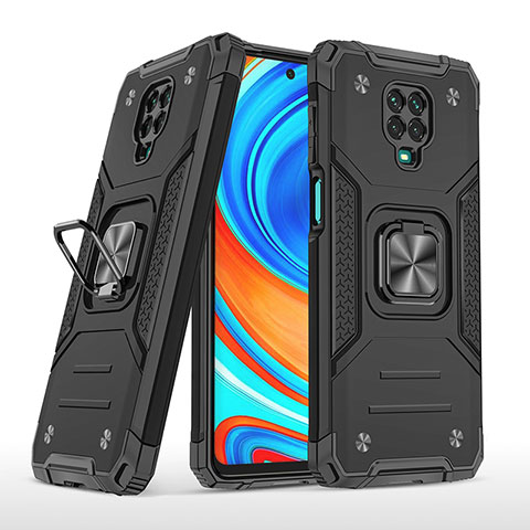 Coque Contour Silicone et Plastique Housse Etui Mat avec Magnetique Support Bague Anneau MQ1 pour Xiaomi Redmi Note 9S Noir