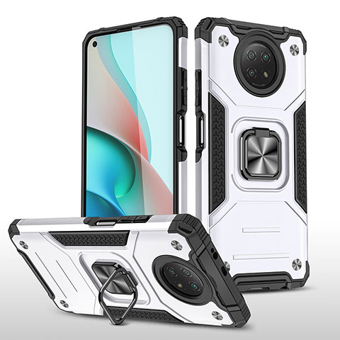 Coque Contour Silicone et Plastique Housse Etui Mat avec Magnetique Support Bague Anneau MQ1 pour Xiaomi Redmi Note 9T 5G Argent