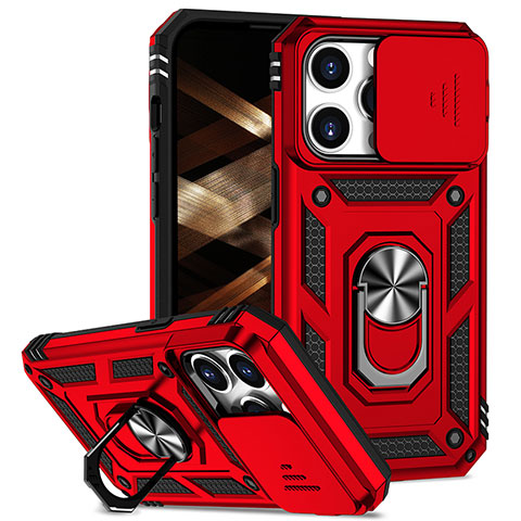 Coque Contour Silicone et Plastique Housse Etui Mat avec Magnetique Support Bague Anneau MQ2 pour Apple iPhone 14 Pro Max Rouge