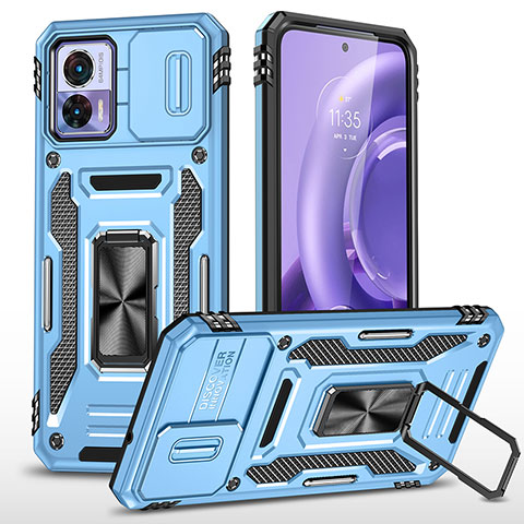 Coque Contour Silicone et Plastique Housse Etui Mat avec Magnetique Support Bague Anneau MQ2 pour Motorola Moto Edge 30 Lite 5G Bleu