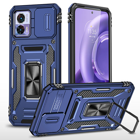 Coque Contour Silicone et Plastique Housse Etui Mat avec Magnetique Support Bague Anneau MQ2 pour Motorola Moto Edge 30 Neo 5G Bleu