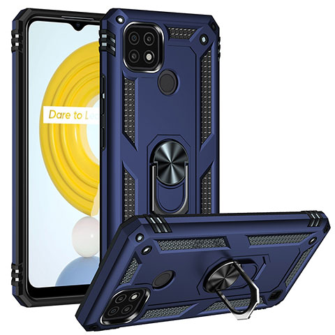 Coque Contour Silicone et Plastique Housse Etui Mat avec Magnetique Support Bague Anneau MQ2 pour Realme C21 Bleu