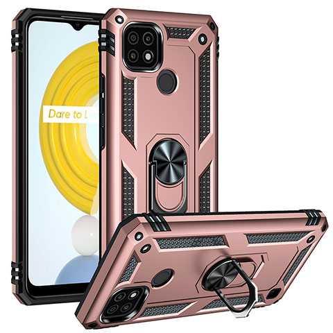 Coque Contour Silicone et Plastique Housse Etui Mat avec Magnetique Support Bague Anneau MQ2 pour Realme C21 Or Rose