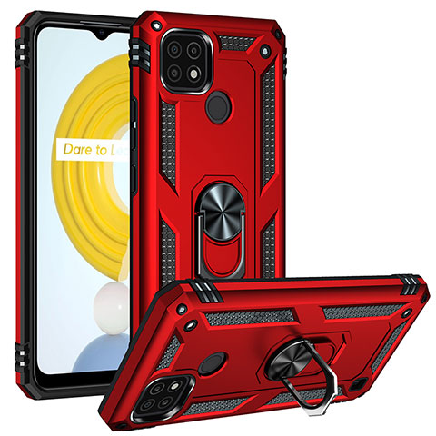 Coque Contour Silicone et Plastique Housse Etui Mat avec Magnetique Support Bague Anneau MQ2 pour Realme C21 Rouge