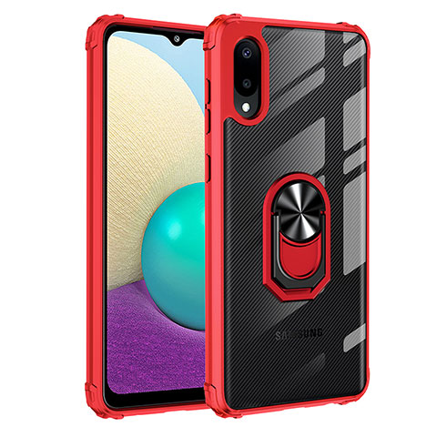 Coque Contour Silicone et Plastique Housse Etui Mat avec Magnetique Support Bague Anneau MQ2 pour Samsung Galaxy A02 Rouge