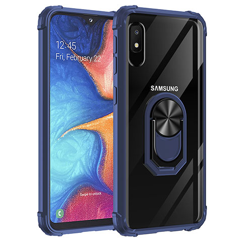 Coque Contour Silicone et Plastique Housse Etui Mat avec Magnetique Support Bague Anneau MQ2 pour Samsung Galaxy A10e Bleu