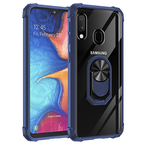 Coque Contour Silicone et Plastique Housse Etui Mat avec Magnetique Support Bague Anneau MQ2 pour Samsung Galaxy A20e Bleu