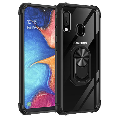 Coque Contour Silicone et Plastique Housse Etui Mat avec Magnetique Support Bague Anneau MQ2 pour Samsung Galaxy A20e Noir